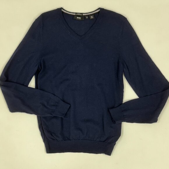 Hugo Boss Navy V-Neck Lightweight Sweater - Picture 1 of 7